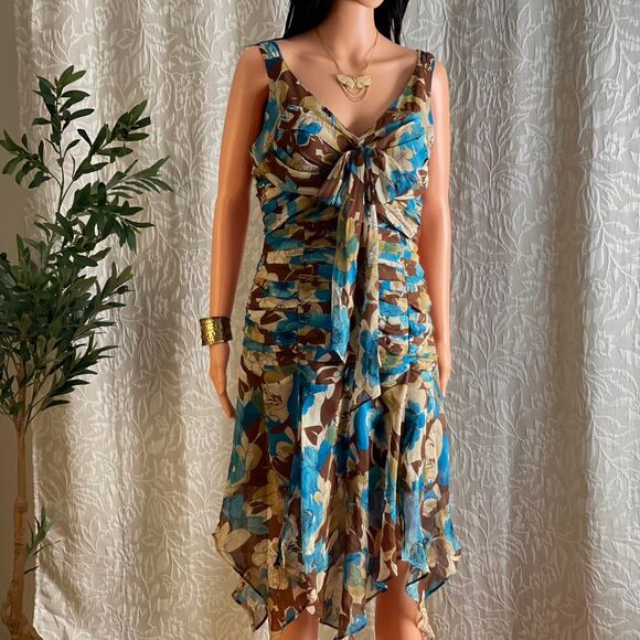 Vintage Y2K Georgiou Studio Floral Silk Chiffon Handkerchief Dress Fairy Size 10 - Picture 2 of 8